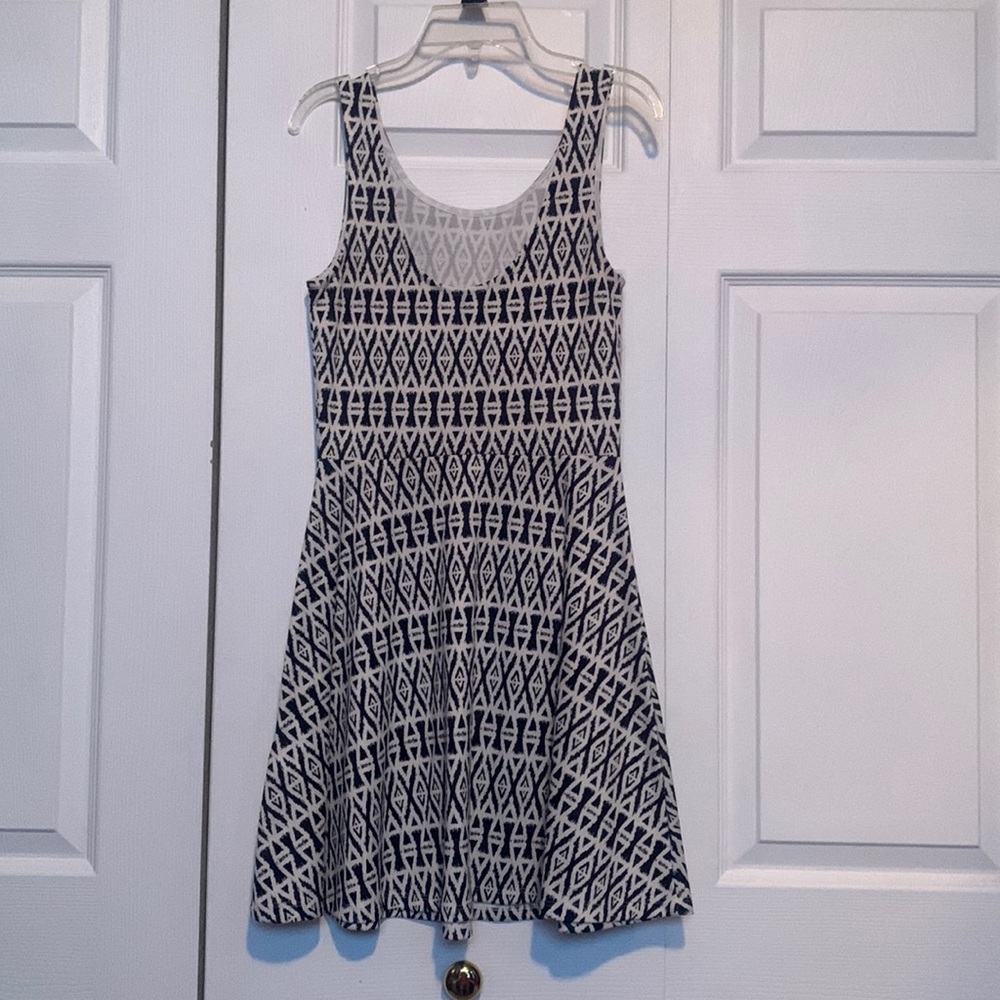 Cream and Navy Skater Dress